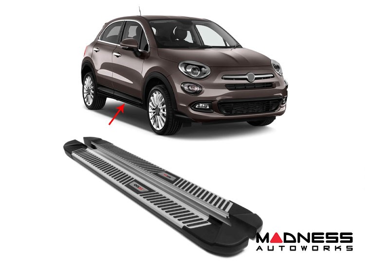 FIAT 500X Side Steps - PIRAMITLINE Running Boards - Black / Silver